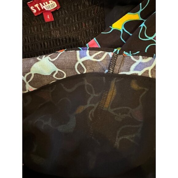 Staud Black Multicolor Print Long Sleeve Sweetheart Neck Josephine Top 6 - Picture 10 of 13